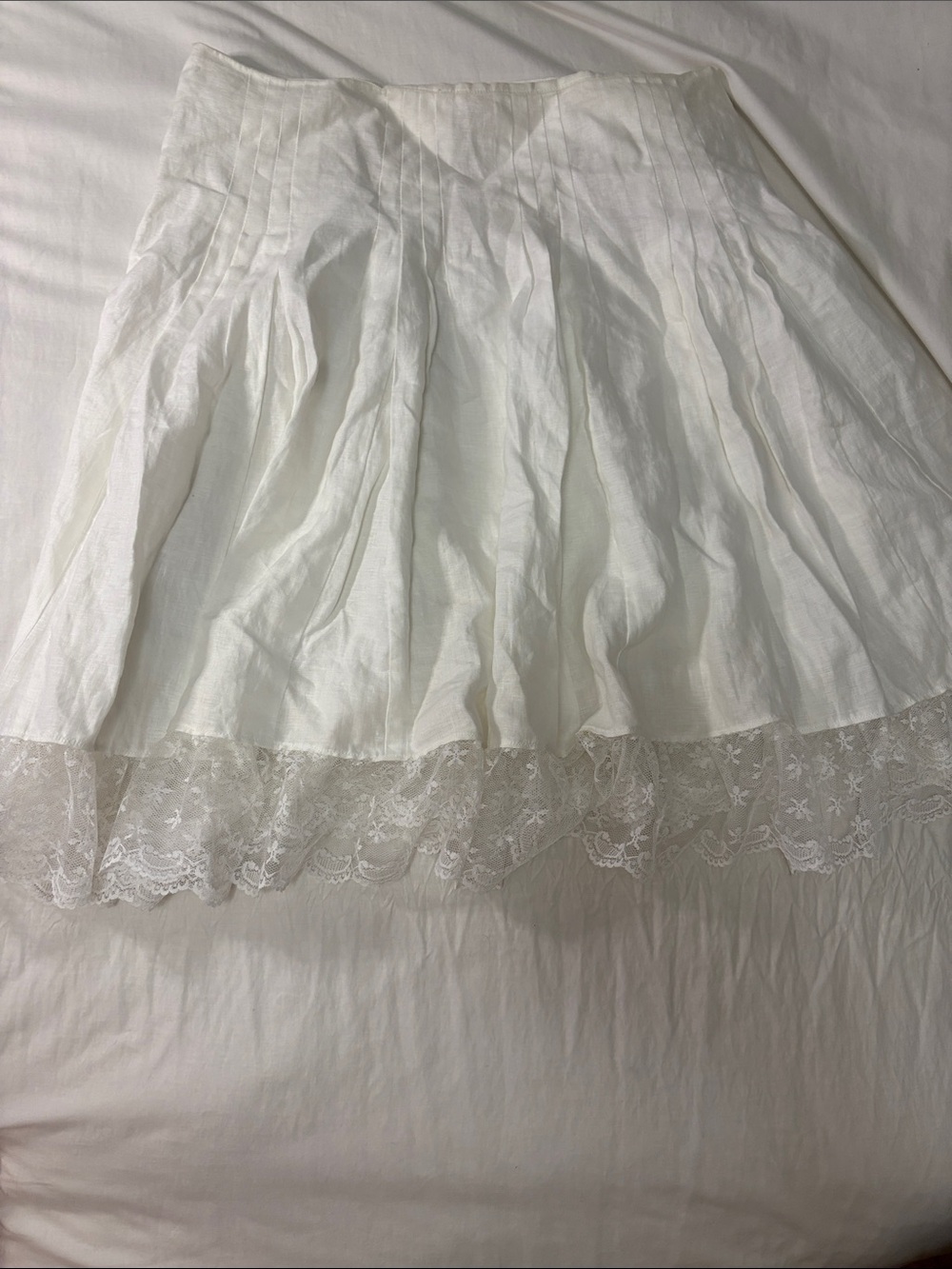 LOFT Linen Pleated Skirt Lace Trim Lined Petite